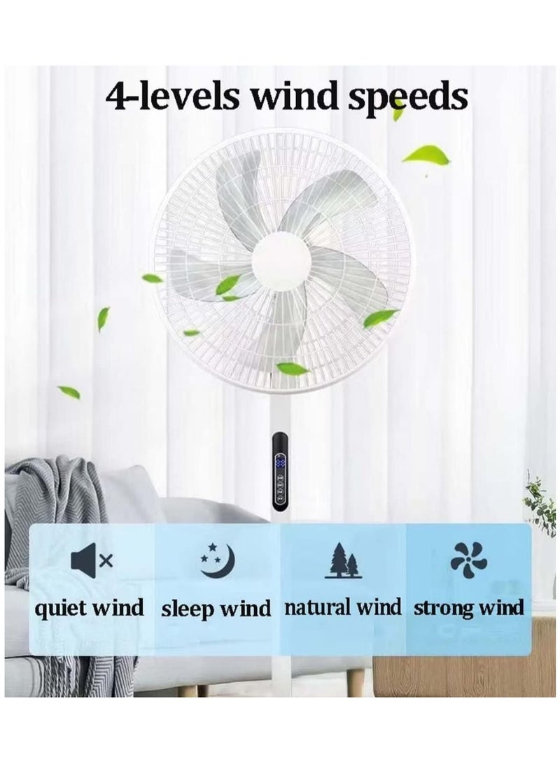 16 Inch Pedestal Fan with Remote Control,5-Blade Oscillating Standing Fan - Adjustable Height,Ultra Quiet,8 Speed,3 Winds Mode,9 Hour Timer,LED Display,90° Pivoting Head Air Circulator Fan (White)