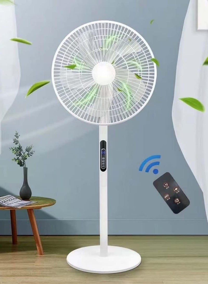 16 Inch Pedestal Fan with Remote Control,5-Blade Oscillating Standing Fan - Adjustable Height,Ultra Quiet,8 Speed,3 Winds Mode,9 Hour Timer,LED Display,90° Pivoting Head Air Circulator Fan (White)