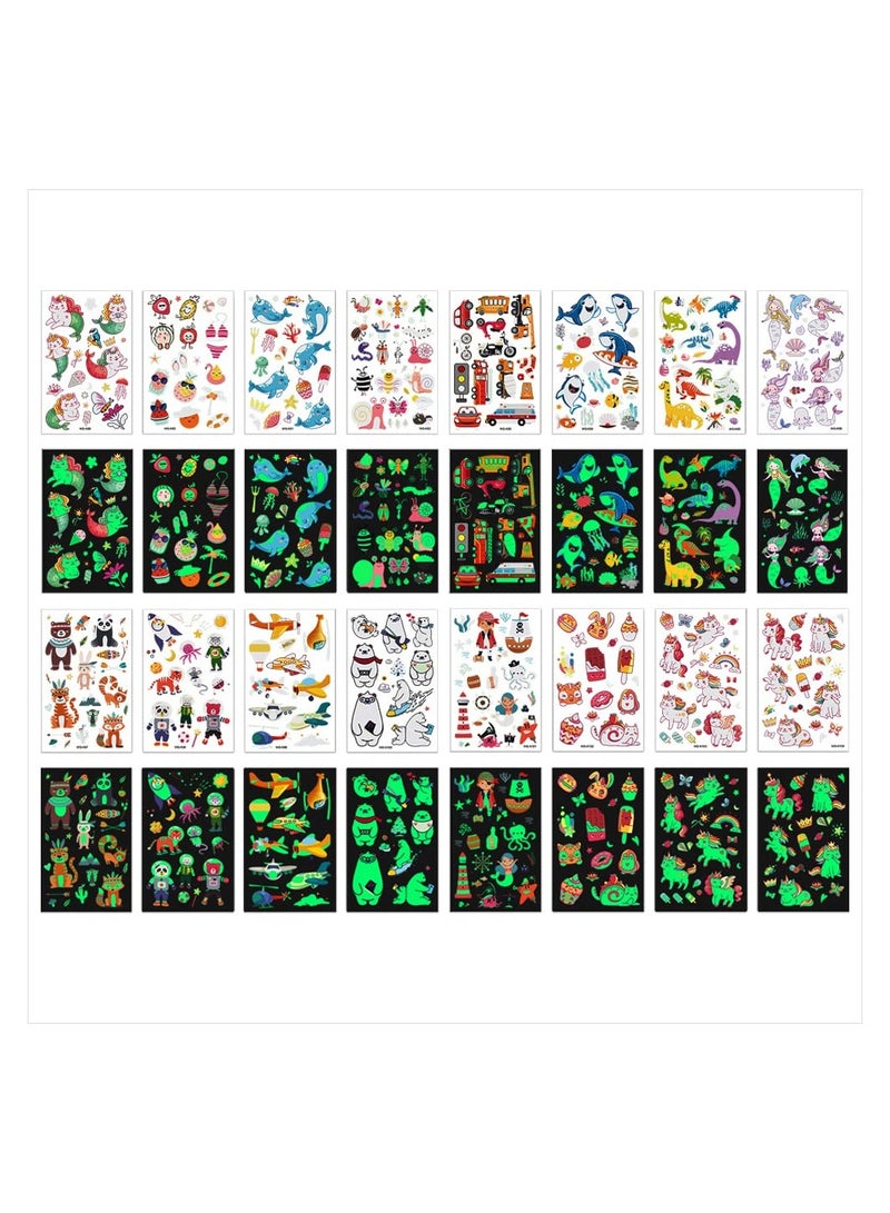 310pcs Glow Temporary Tattoos For Kids Mixed Styles Glow In The Dark Tattoos Luminous Tattoo Stickers for Boys and Girls Unicorn Dinosaur Pirate Mermaid Fake Tattoos Party Supplies Gifts