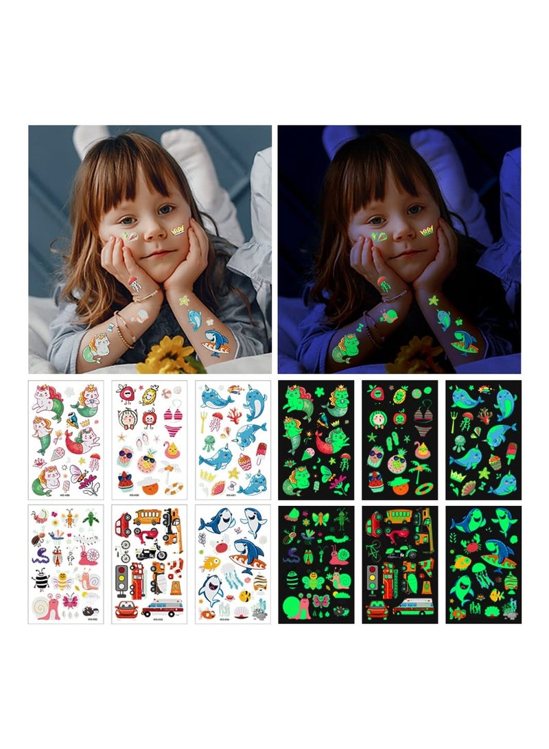 310pcs Glow Temporary Tattoos For Kids Mixed Styles Glow In The Dark Tattoos Luminous Tattoo Stickers for Boys and Girls Unicorn Dinosaur Pirate Mermaid Fake Tattoos Party Supplies Gifts