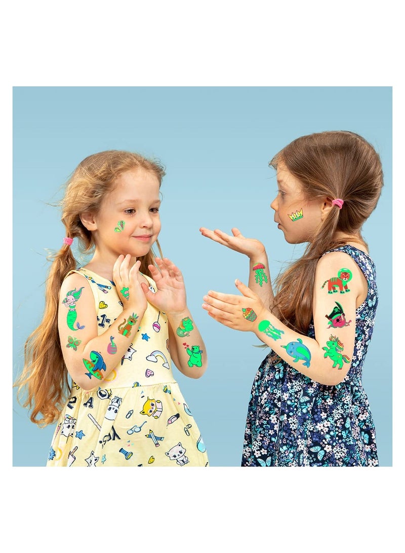 310pcs Glow Temporary Tattoos For Kids Mixed Styles Glow In The Dark Tattoos Luminous Tattoo Stickers for Boys and Girls Unicorn Dinosaur Pirate Mermaid Fake Tattoos Party Supplies Gifts