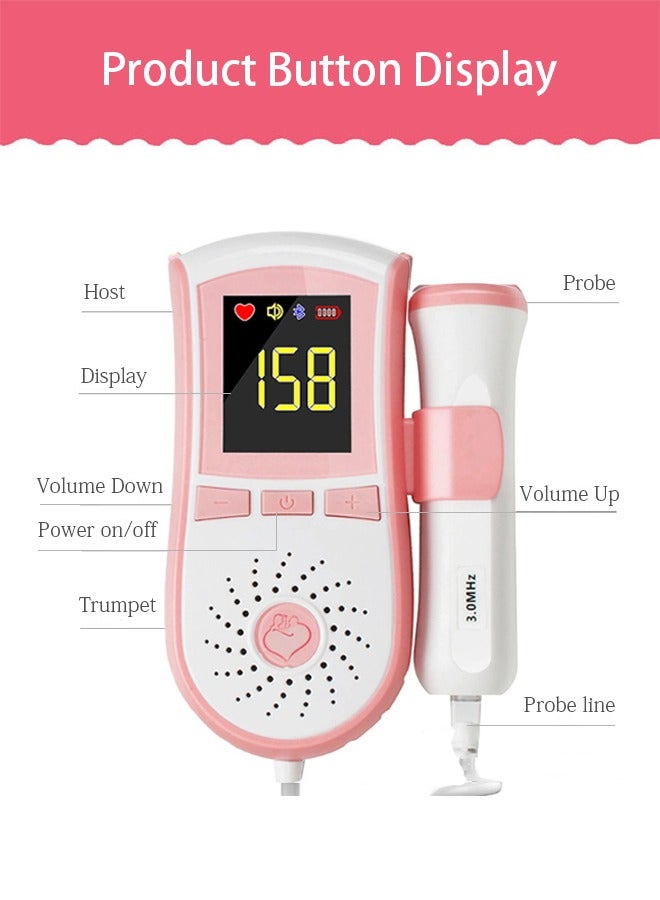Ultrasound Doppler Fetal Heart Rate Monitor, Prenatal Heartrate Monitor, with LCD Screen