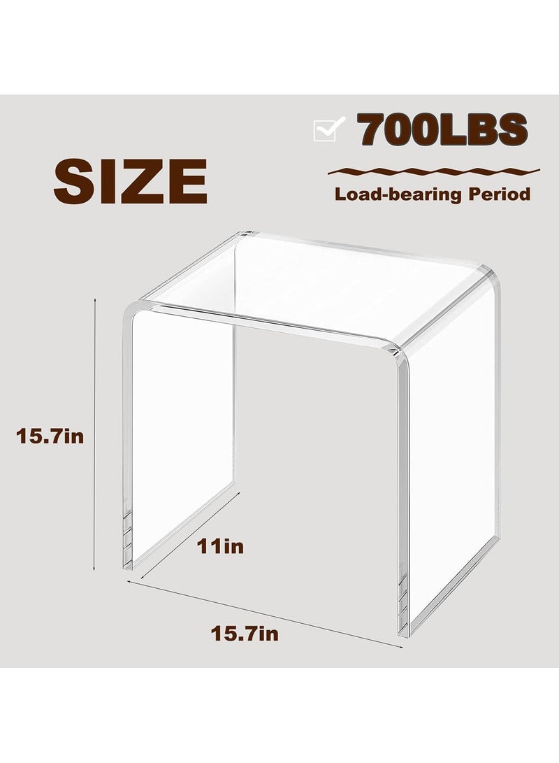 Bathroom Shower Bench, 16-Inch Tall Shower Stool, 700 LBS Capacity, Acrylic Shower Foot Rest for Shaving Legs, 10MM Thick, Transparent Cup-Bath-Products Holders