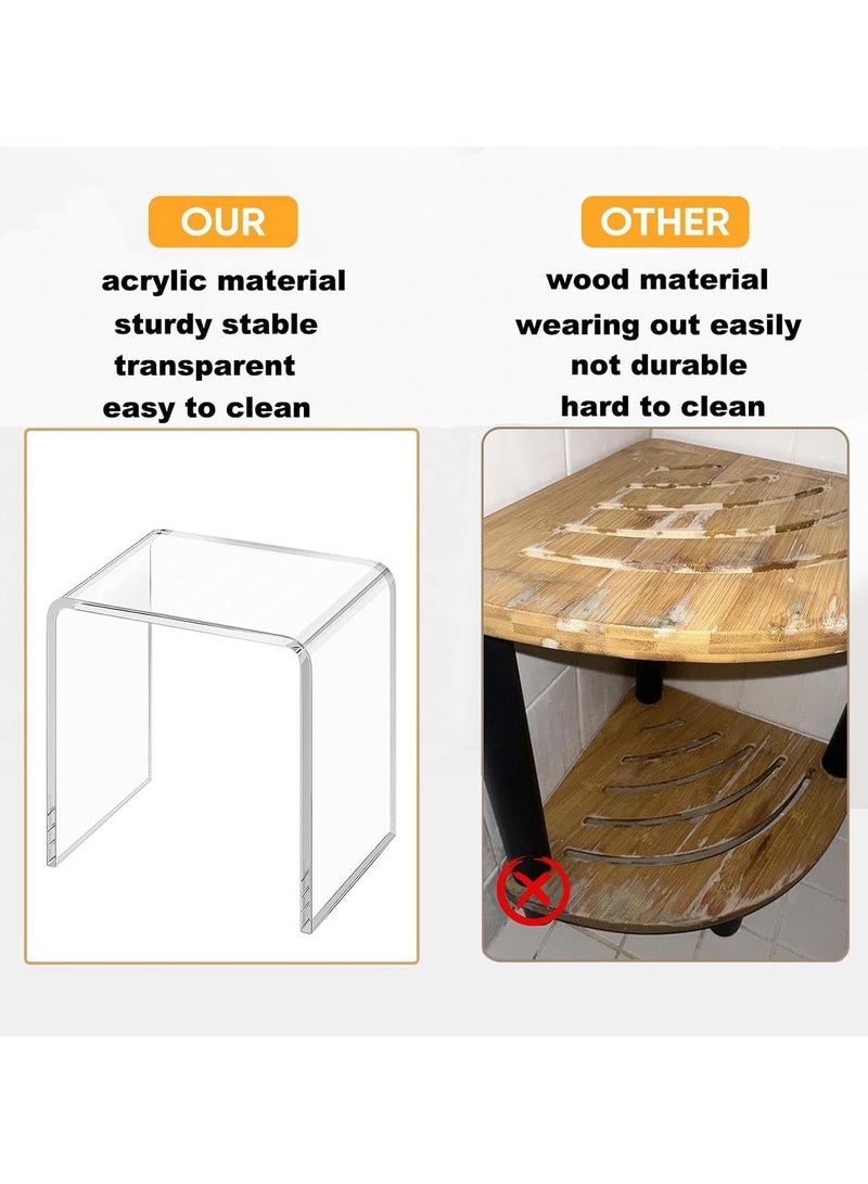 Bathroom Shower Bench, 16-Inch Tall Shower Stool, 700 LBS Capacity, Acrylic Shower Foot Rest for Shaving Legs, 10MM Thick, Transparent Cup-Bath-Products Holders