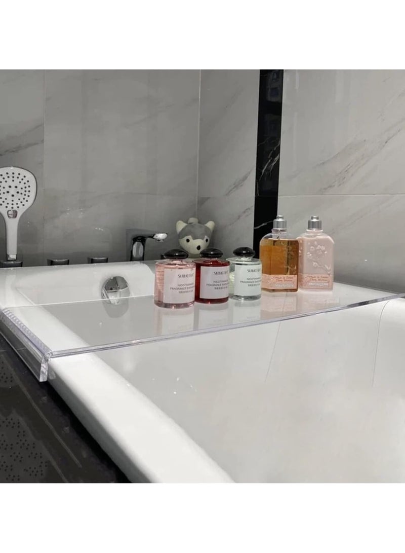 Acrylic Bathtub Caddy Tray, Acrylic Bath Trays, Bedroom Kitchen Coffee Table Decorative Serving Tray, Perfume Cosmetic Vanity Storage Countertop Organizer (Color : Clear, Size : 75x25CM)