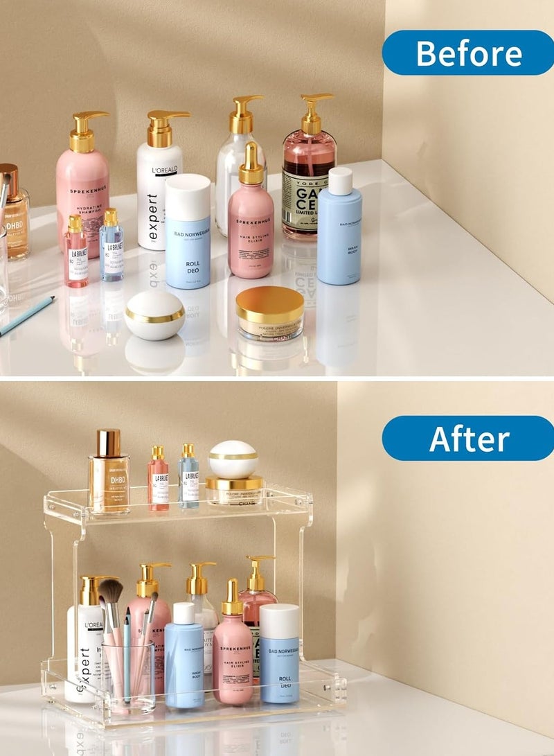 2-Tier Bathroom Counter Organizer, Acrylic Bathroom Countertop Organizer, Clear Bathroom Organizer Shelf, Vanity Tray Cosmetic Skincare Home Storage Organization for Bathroom, Kitchen, Bedroom