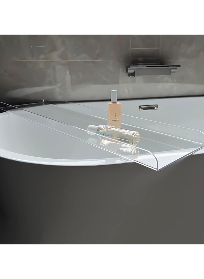 Acrylic Bathtub Caddy Tray - Clear Acrylic Serving Tray, Spill-Proof Tidy Countertop Organizer, Cosmetics, Perfume, Coffee, Mirror Storage Shelf, Bath Vanity Serve Tray