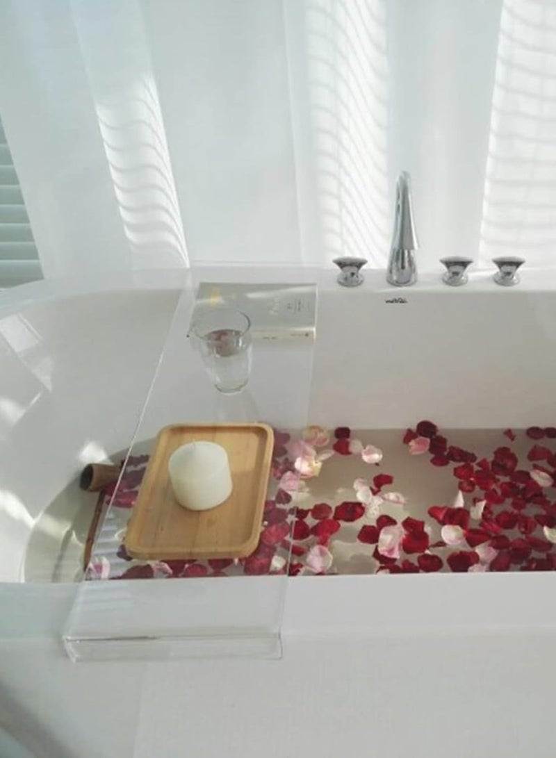 Acrylic Bathtub Caddy Tray, Acrylic Bath Trays, Bedroom Kitchen Coffee Table Decorative Serving Tray, Perfume Cosmetic Vanity Storage Countertop Organizer (Color : Clear, Size : 80x25CM)