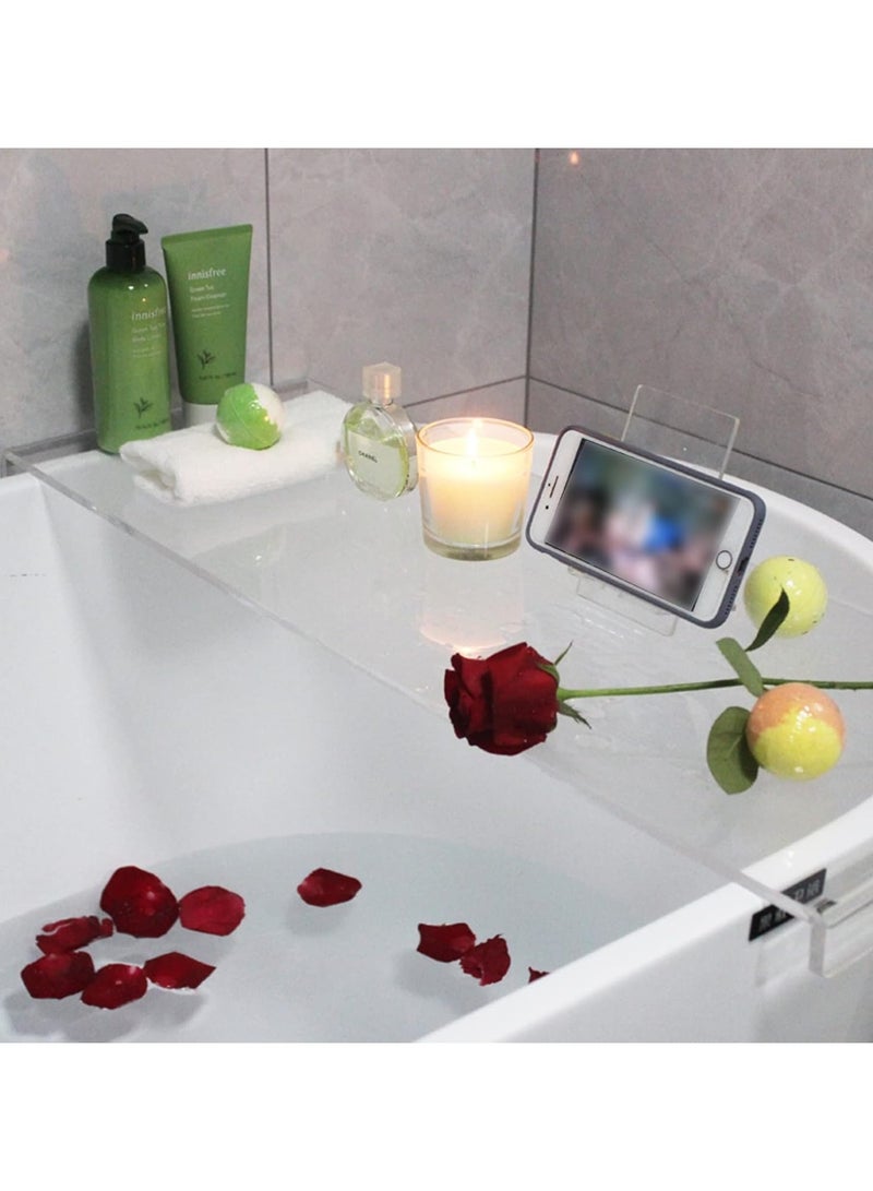 Acrylic Bathtub Caddy Tray, Acrylic Bath Trays, Bedroom Kitchen Coffee Table Decorative Serving Tray, Perfume Cosmetic Vanity Storage Countertop Organizer (Color : Clear, Size : 80x25CM)