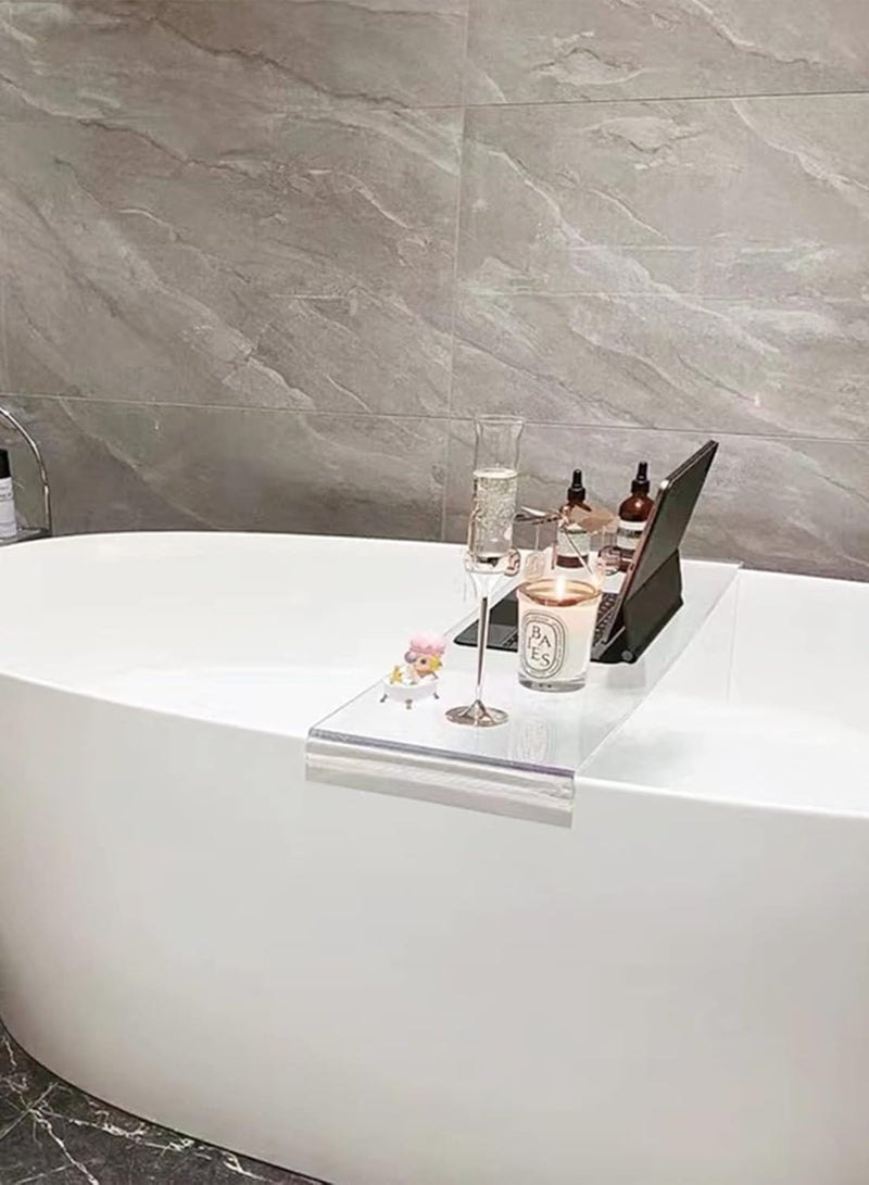 Acrylic Bathtub Caddy Tray, Acrylic Bath Trays, Bedroom Kitchen Coffee Table Decorative Serving Tray, Perfume Cosmetic Vanity Storage Countertop Organizer (Color : Clear, Size : 80x25CM)