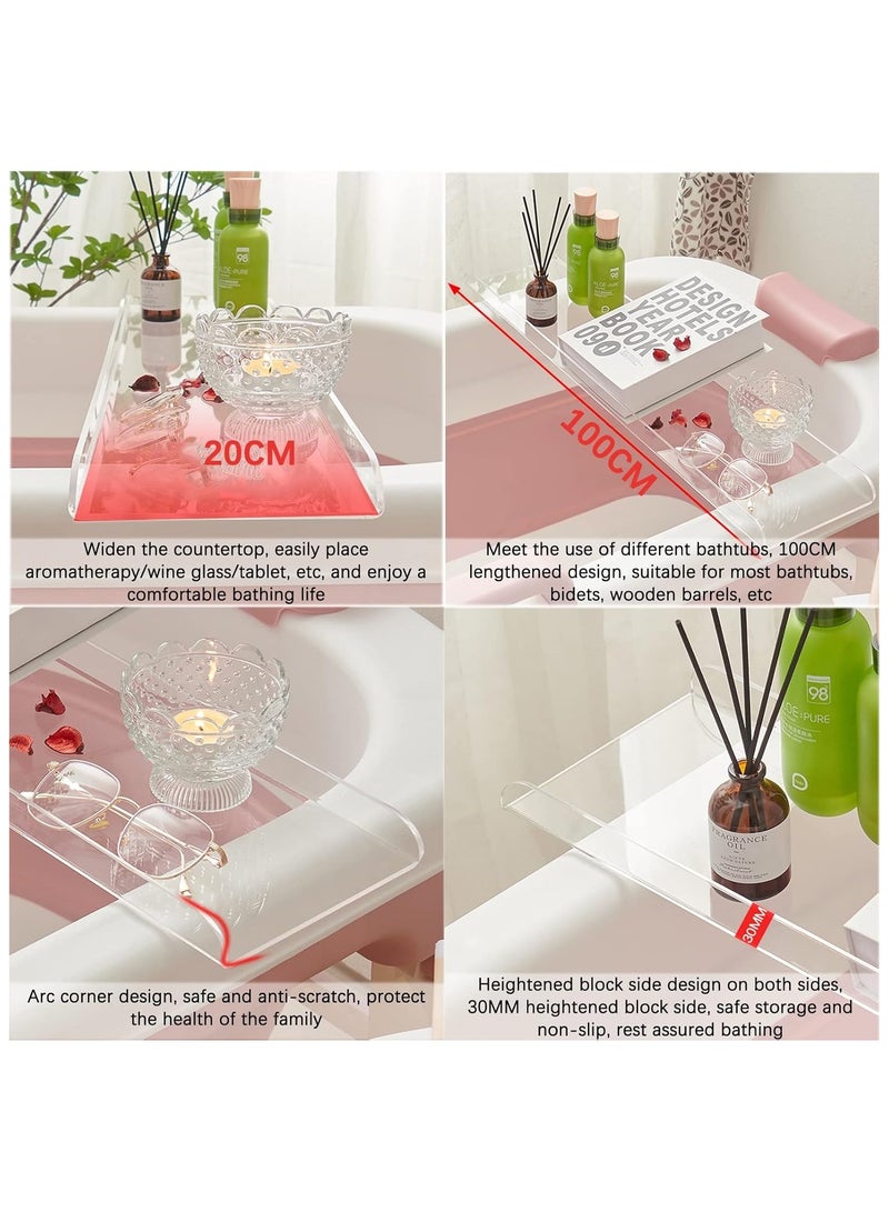 Acrylic Bathtub Caddy Tray - Rectangular Clear Acrylic Serving Tray, Modern Minimalist Organizer for Bedside, Bathroom, Cosmetics, Jewelry, Toiletries Storage Countertop