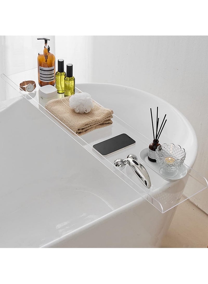 Acrylic Bathtub Caddy Tray - Rectangular Clear Acrylic Serving Tray, Modern Minimalist Organizer for Bedside, Bathroom, Cosmetics, Jewelry, Toiletries Storage Countertop