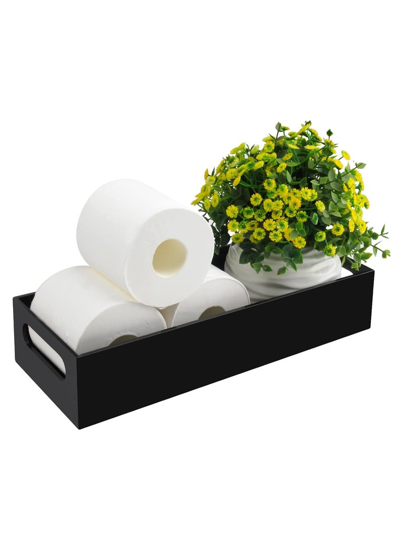 Toilet Paper Holder with Storage, Acrylic Toilet Tank Tray, Black Bathroom Trays with Handles, Vanity Tray for Home Decor