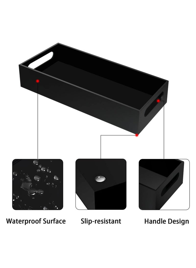 Toilet Paper Holder with Storage, Acrylic Toilet Tank Tray, Black Bathroom Trays with Handles, Vanity Tray for Home Decor