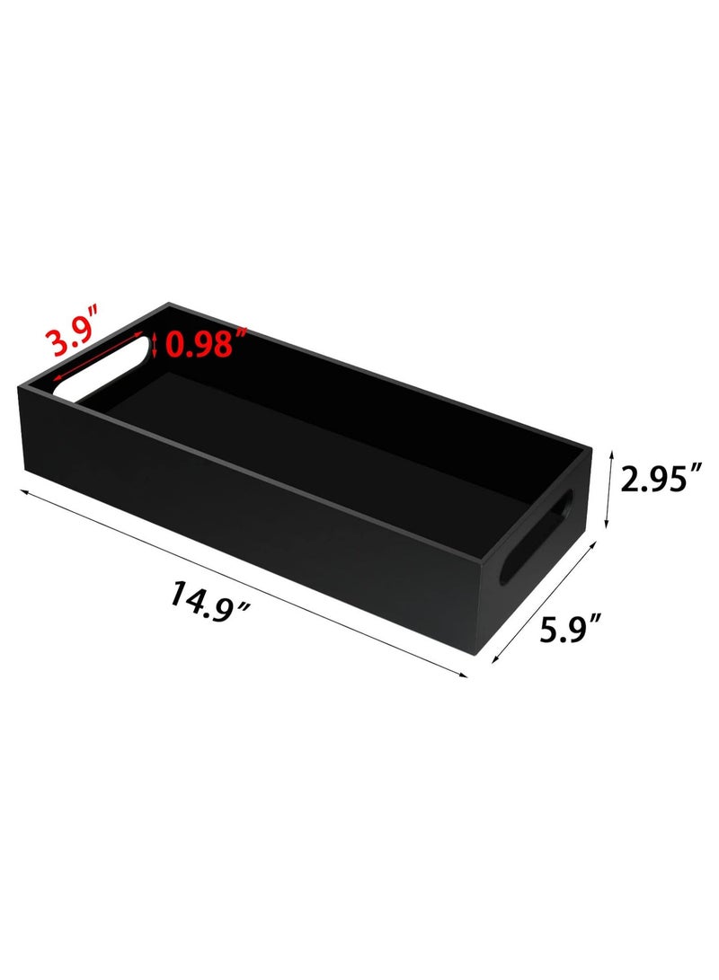 Toilet Paper Holder with Storage, Acrylic Toilet Tank Tray, Black Bathroom Trays with Handles, Vanity Tray for Home Decor