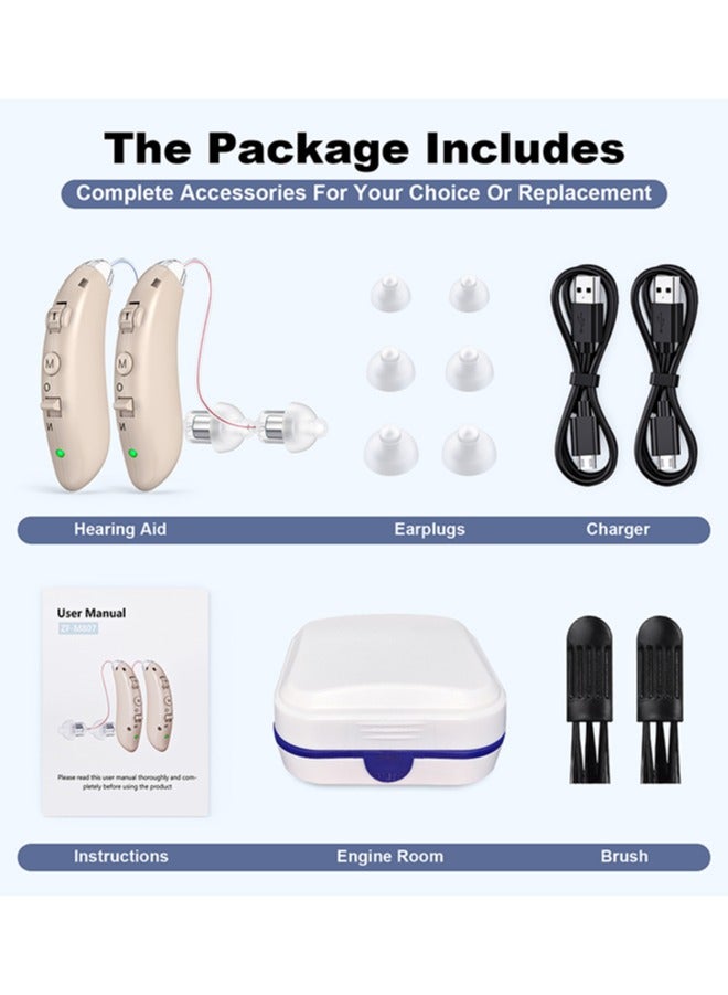 Hearing Aids Rechargeable with Noise Reduction, Digital Hearing Aids for Seniors Hearing Amplifier for Hearing Loss, Invisible Hearing Aid Ear Sound Amplifier Hearing Devices Assist (Beige)