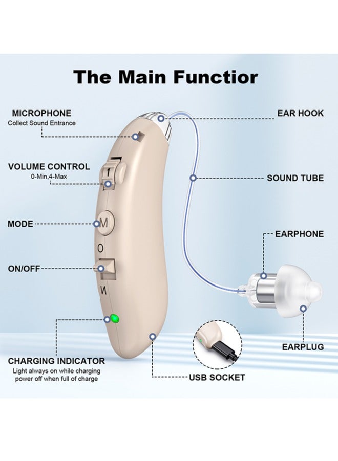 Hearing Aids Rechargeable with Noise Reduction, Digital Hearing Aids for Seniors Hearing Amplifier for Hearing Loss, Invisible Hearing Aid Ear Sound Amplifier Hearing Devices Assist (Beige)