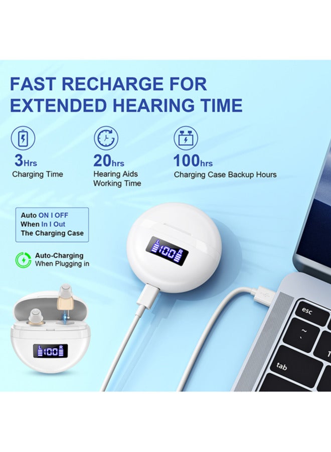 Rechargeable Hearing Aids for Seniors & Adults, Noise-Cancelling, In-Ear Digital Amplifier with Charging Case