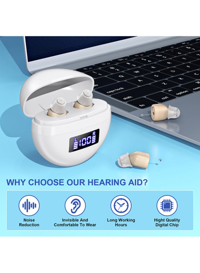 Rechargeable Hearing Aids for Seniors & Adults, Noise-Cancelling, In-Ear Digital Amplifier with Charging Case