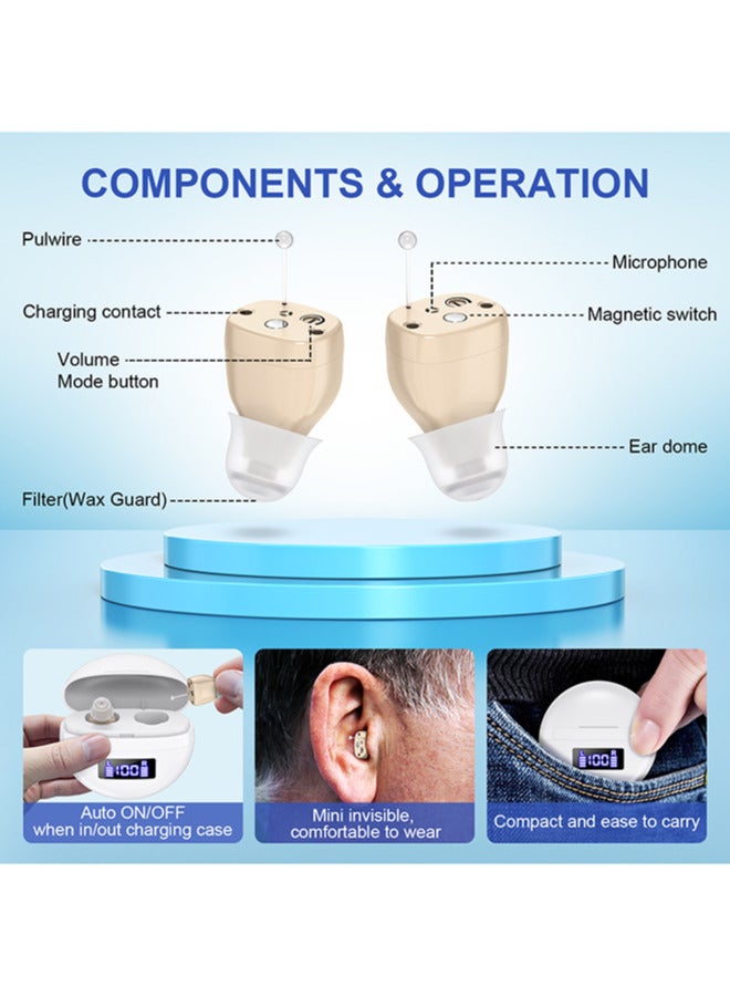 Rechargeable Hearing Aids for Seniors & Adults, Noise-Cancelling, In-Ear Digital Amplifier with Charging Case