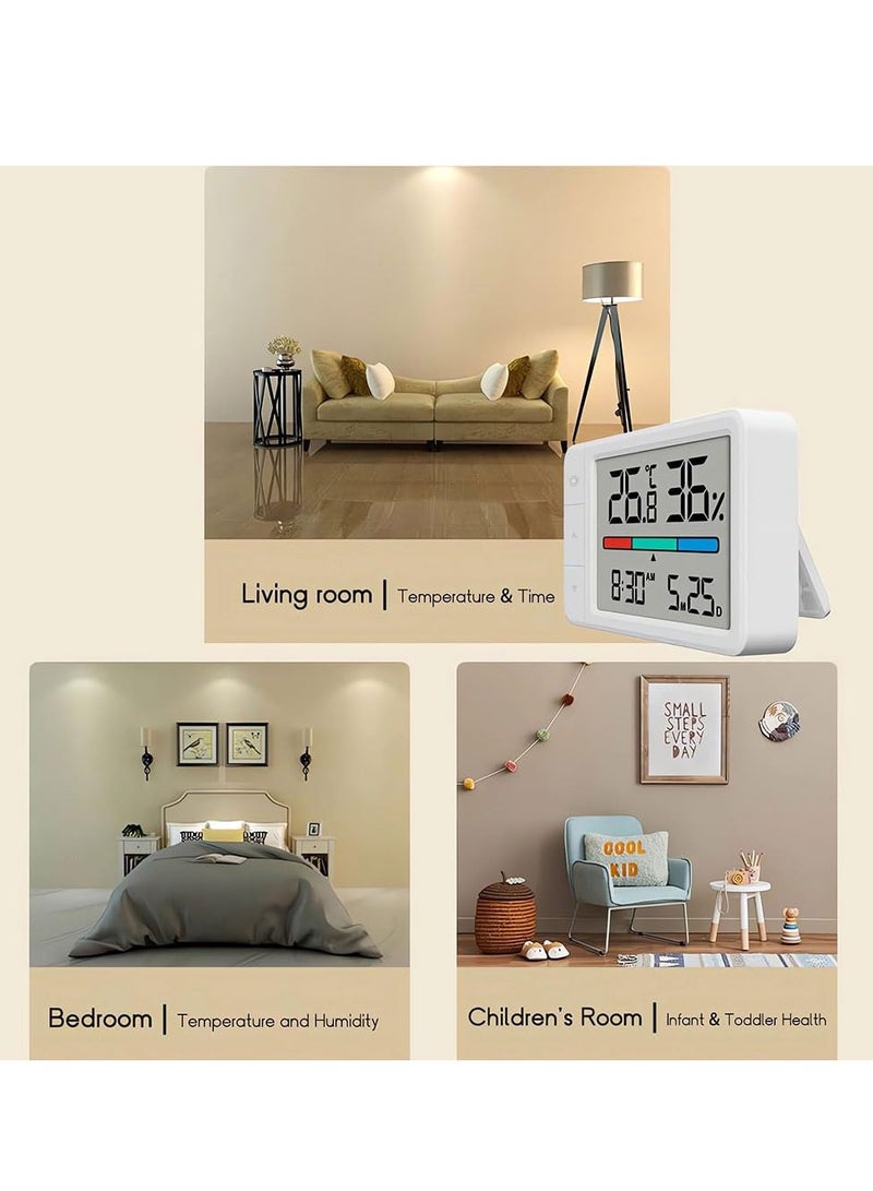 Mini Digital Hygrometer Indoor Thermometer, Temperature and Humidity Gauge with Date & Time for Humidors Garden Cellar Baby Room