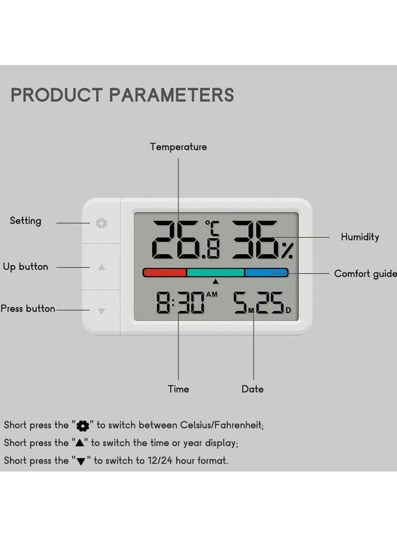 Mini Digital Hygrometer Indoor Thermometer, Temperature and Humidity Gauge with Date & Time for Humidors Garden Cellar Baby Room