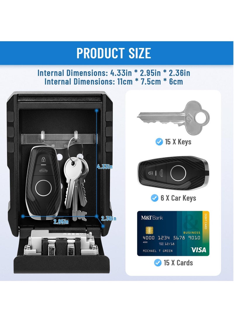 Large Capacity Key Lock Box, Sturdy Waterproof Wall Mount Security Lockbox for House, Garage, Office, Warehouse, Outdoor Key Hider with Code, Secure Storage for Keys