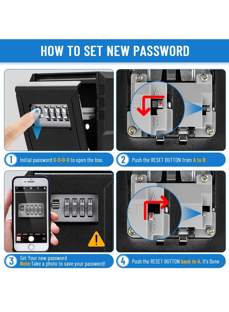 Large Capacity Key Lock Box, Sturdy Waterproof Wall Mount Security Lockbox for House, Garage, Office, Warehouse, Outdoor Key Hider with Code, Secure Storage for Keys