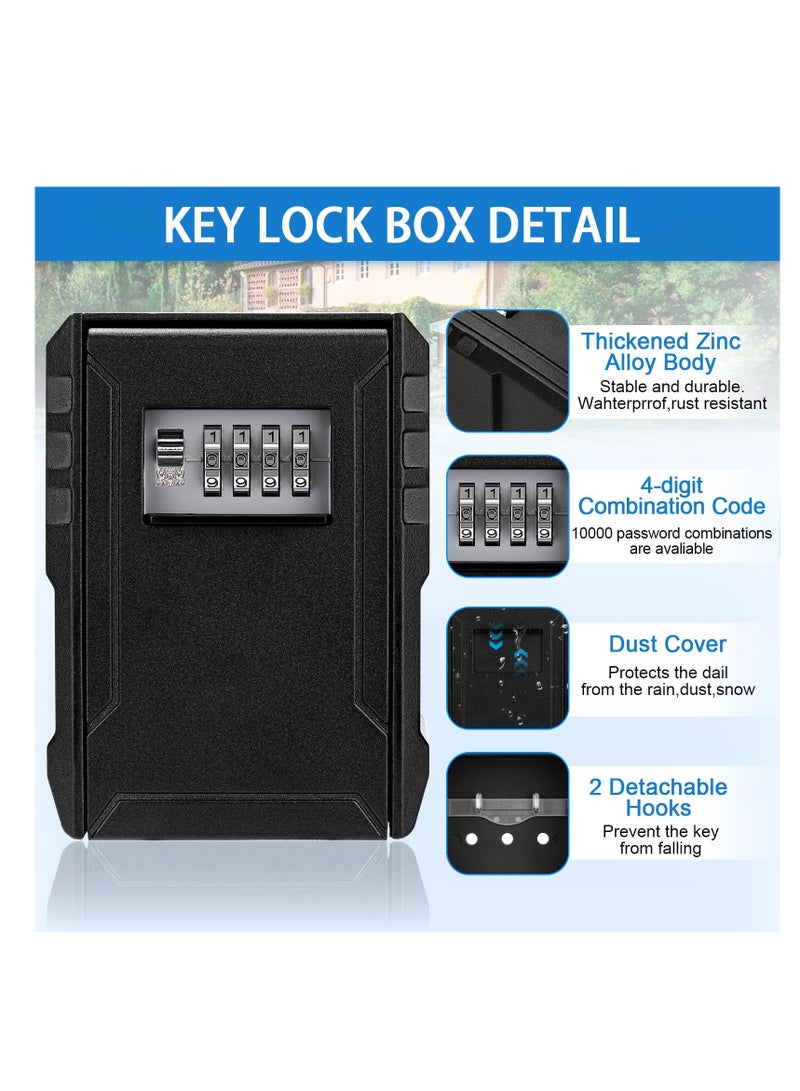 Large Capacity Key Lock Box, Sturdy Waterproof Wall Mount Security Lockbox for House, Garage, Office, Warehouse, Outdoor Key Hider with Code, Secure Storage for Keys