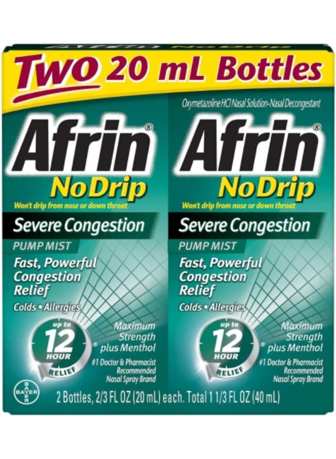 2 Pack Combo No Drip Severe Congestion 12 Hours Relief Nasal Decongestant Bottle Of 2/3 Oz