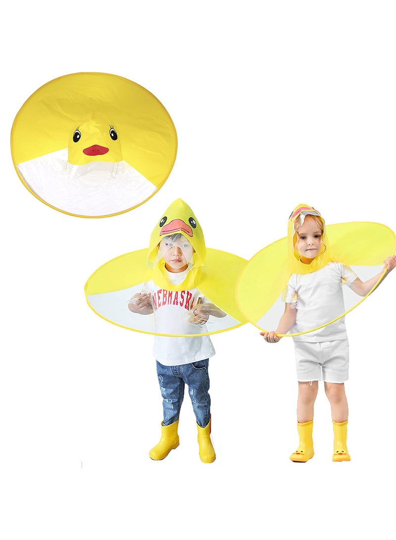 Raincoat Cartoon Kids Umbrella, Flying Saucer Umbrella, Portable Reusable Raincoats Hand Free Umbrella Hat, Children Comic Cute Yellow Duck Hat, Suitable Height 120-150cm