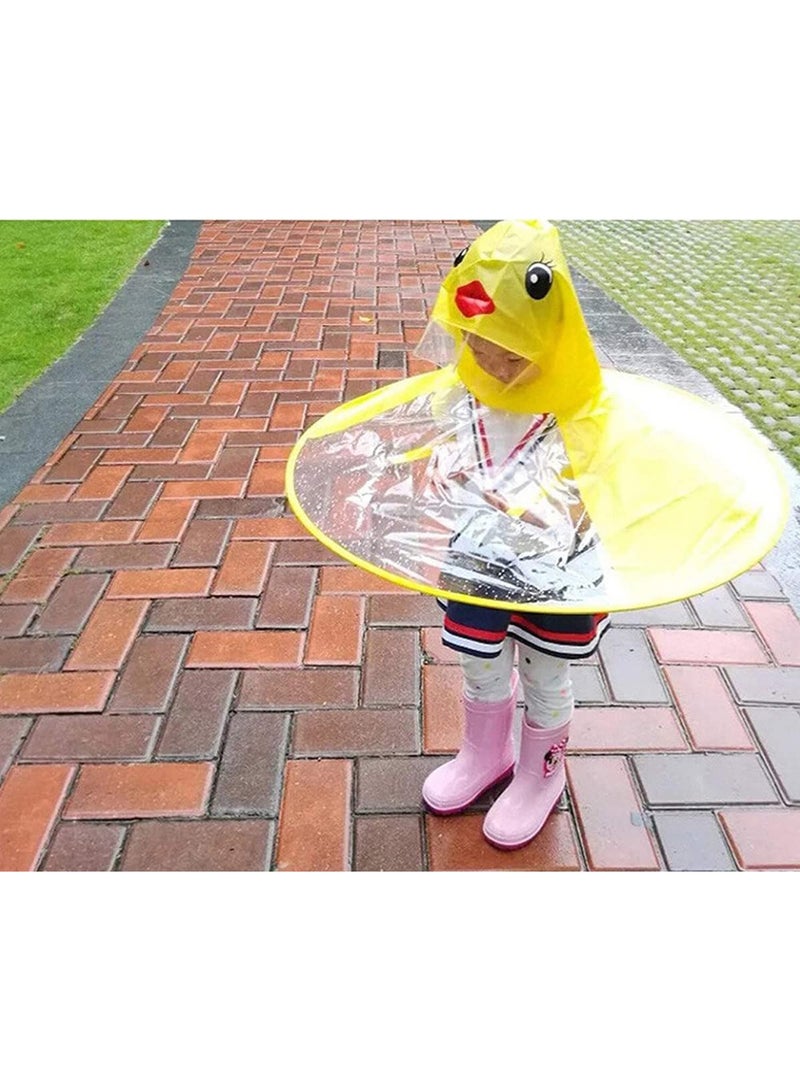 Raincoat Cartoon Kids Umbrella, Flying Saucer Umbrella, Portable Reusable Raincoats Hand Free Umbrella Hat, Children Comic Cute Yellow Duck Hat, Suitable Height 120-150cm