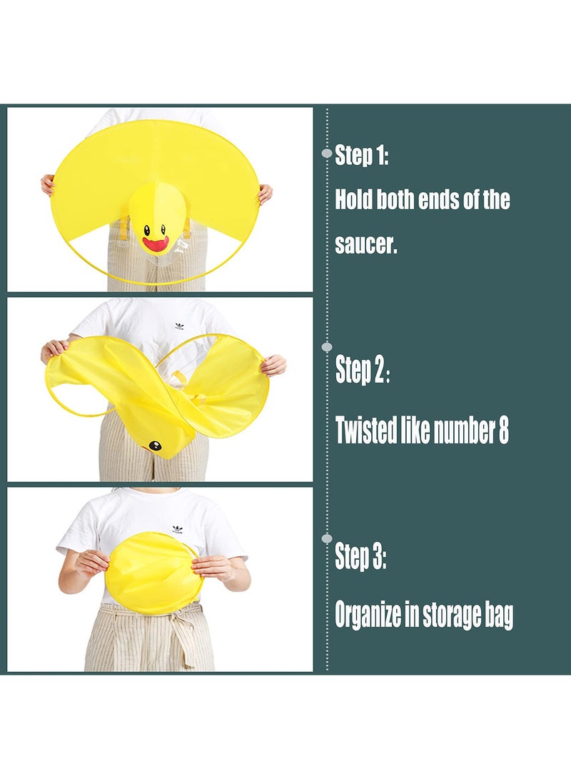 Raincoat Cartoon Kids Umbrella, Flying Saucer Umbrella, Portable Reusable Raincoats Hand Free Umbrella Hat, Children Comic Cute Yellow Duck Hat, Suitable Height 120-150cm