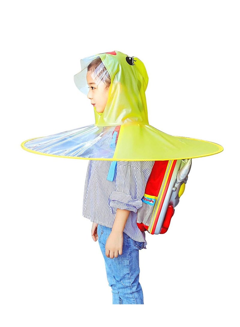 Raincoat Cartoon Kids Umbrella, Flying Saucer Umbrella, Portable Reusable Raincoats Hand Free Umbrella Hat, Children Comic Cute Yellow Duck Hat, Suitable Height 120-150cm