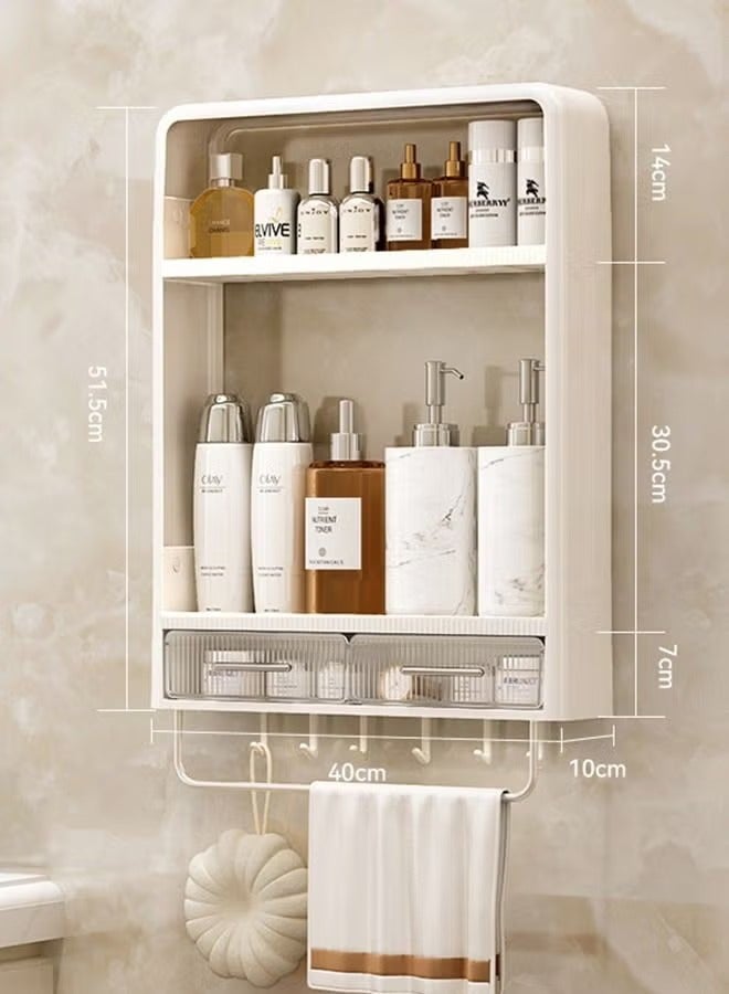 2-Tier Wall Mounted Bathroom Rack Wall Hanger Bath Organizer Makeups Organizer With Hooks and Drawer For Bathroom