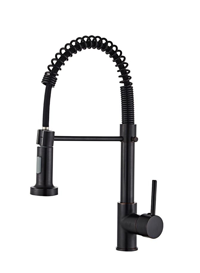 Matte Black Kitchen Sink Faucets with Pull Down Sprayer Stainless Steel Single Handle High Arc Farmhouse Fit for 1 or 3 Hole