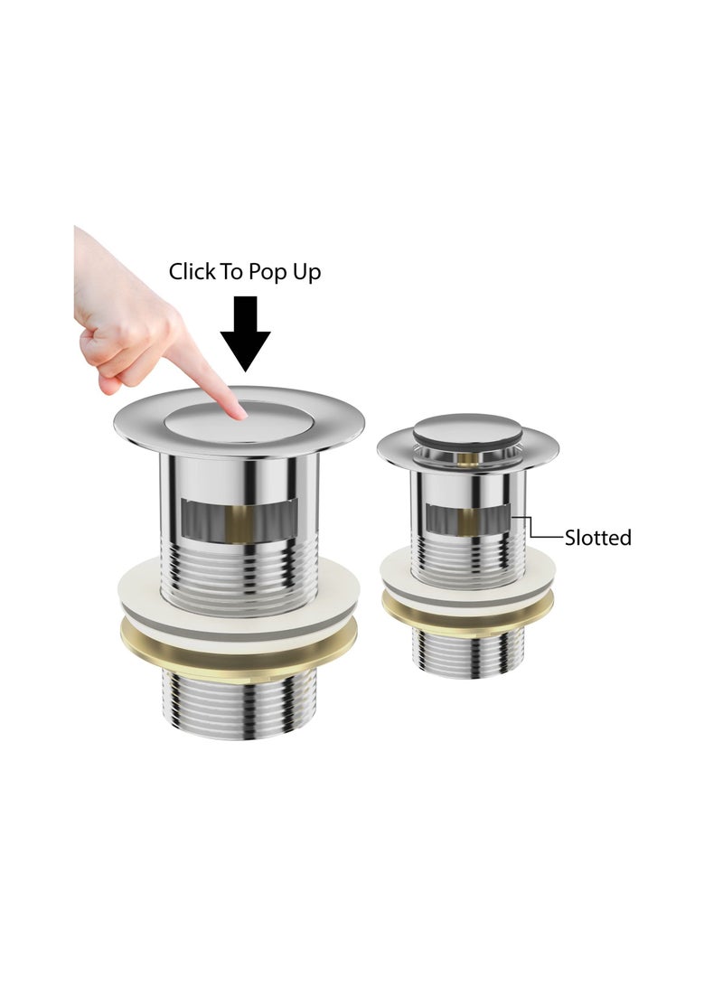 Slotted Pop Up Sink Plug in Chrome Finish, Strainer Accessories Basin Sink Waste, Modern Bathroom Sink Waste Plug with Overflows