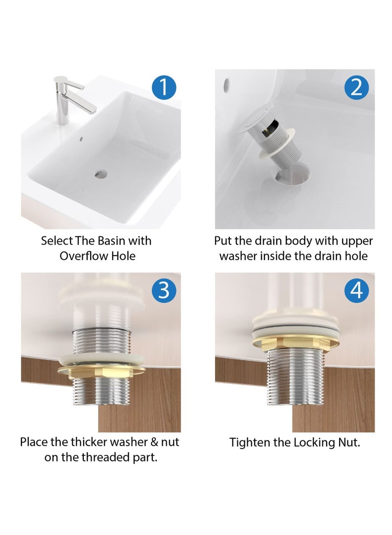 Slotted Pop Up Sink Plug in Chrome Finish, Strainer Accessories Basin Sink Waste, Modern Bathroom Sink Waste Plug with Overflows