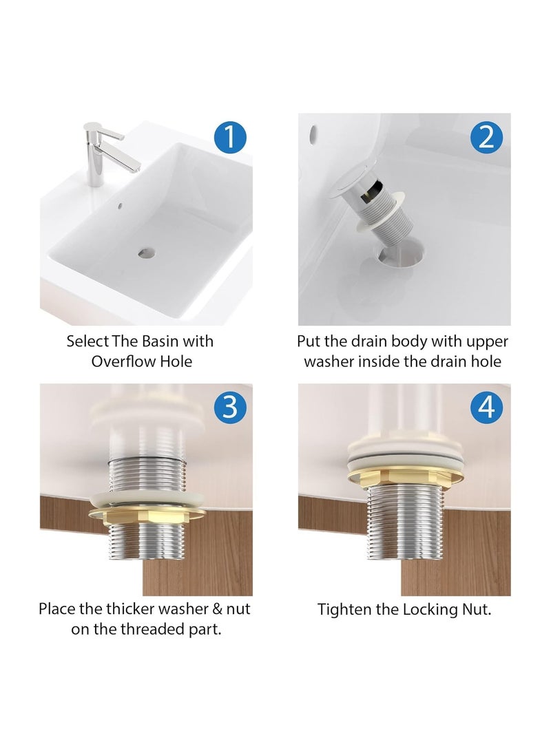 Slotted Pop Up Sink Plug in Chrome Finish, Strainer Accessories Basin Sink Waste, Modern Bathroom Sink Waste Plug with Overflows