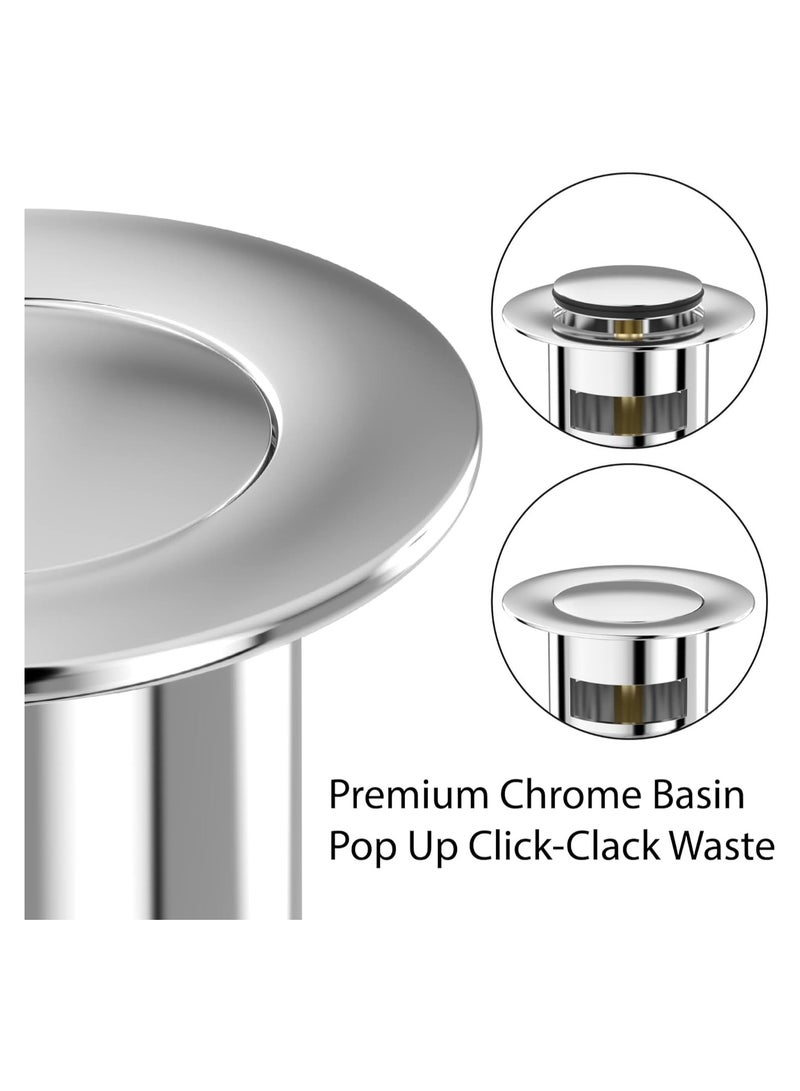 Slotted Pop Up Sink Plug in Chrome Finish, Strainer Accessories Basin Sink Waste, Modern Bathroom Sink Waste Plug with Overflows