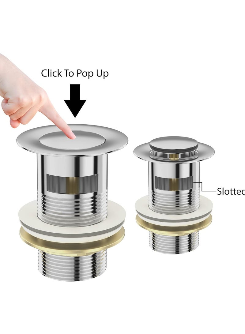 Slotted Pop Up Sink Plug in Chrome Finish, Strainer Accessories Basin Sink Waste, Modern Bathroom Sink Waste Plug with Overflows