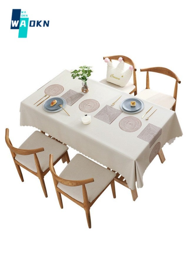 140 x 180 cm PVC Tablecloth for Dining Table, Natural Drooping Anti-wrinkle Tablecloth Cover, Rectangular Table Decoration for Kitchen Banquet (Off-white)