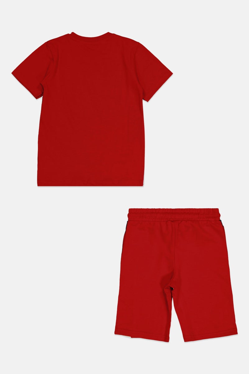 Kids Boy 2 Pcs Sportswear Fit Short Sleeve Training Top And Bottom Set, Red/Navy Combo