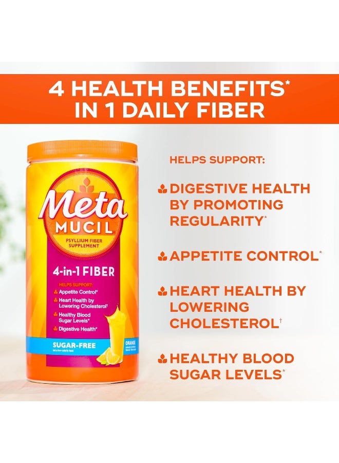 Fiber 4-In-1 Psyllium Fiber Supplement Sugar-Free Powder Orange Smooth Flavored Drink 114 Servings