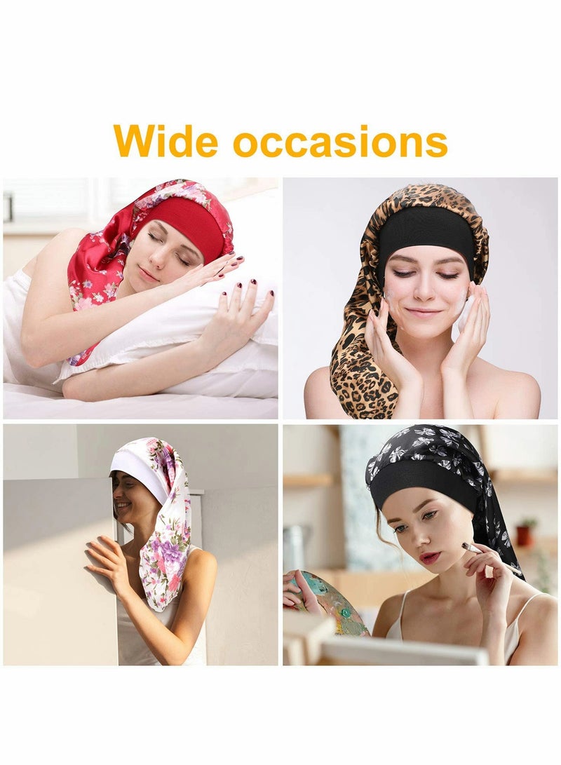 Satin Sleep Cap Long Satin Bonnet Extra Large Sleep Cap Elastic Band Silk Night Sleep Hat for Women Girls Long Curly Hair Braids Dreadlock Silky Hair Loose Cap for Sleeping 6 Pieces