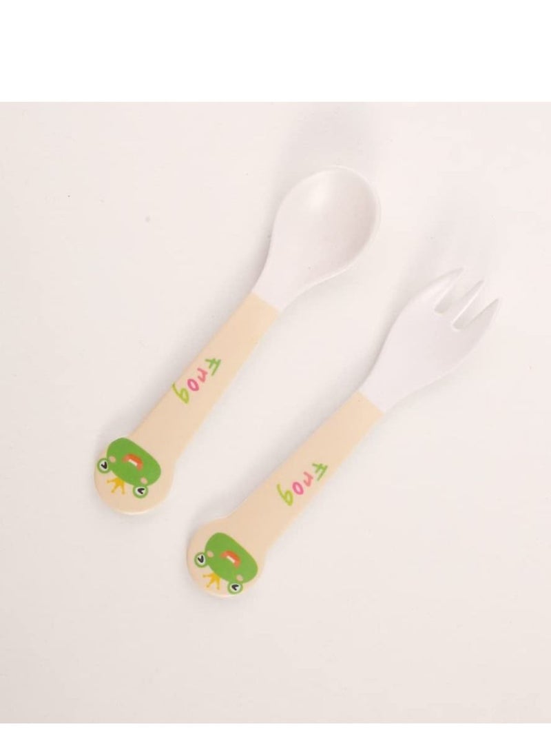 5Pcs Set Kids Dinnerware Set Children Dishes Food Plate Bowl Cup Spoon Fork Set Natural Bamboo Fiber Dishware BPA Free Dishwasher Safe