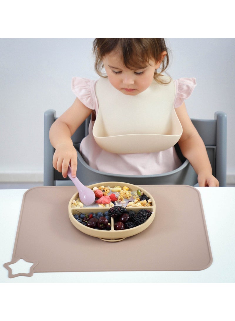 2 Packs Silicone Placemats for Kid, Stain Resistant Non-Slip Toddler Food Mats Eating Table Mat