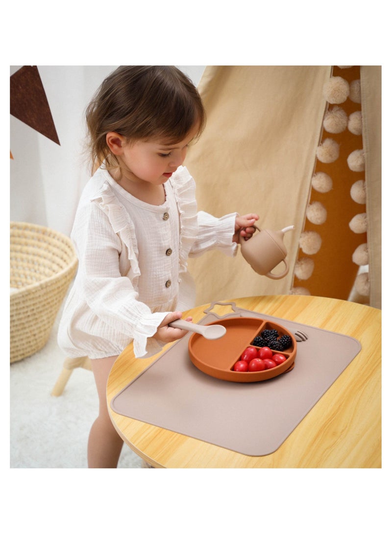 2 Packs Silicone Placemats for Kid, Stain Resistant Non-Slip Toddler Food Mats Eating Table Mat