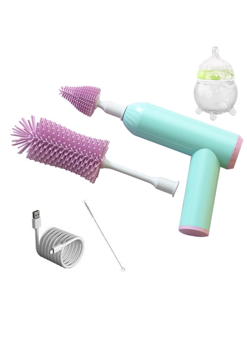 SYOSI Electric Baby Bottle Brush, Silicone Bottle Brush Set, Bottle Cleaning Brush Kit, Rechargeable Cordless Electric Straw Brush, Portable Baby Bottle Brush for Cleaning Bottle, Nipple and Straw