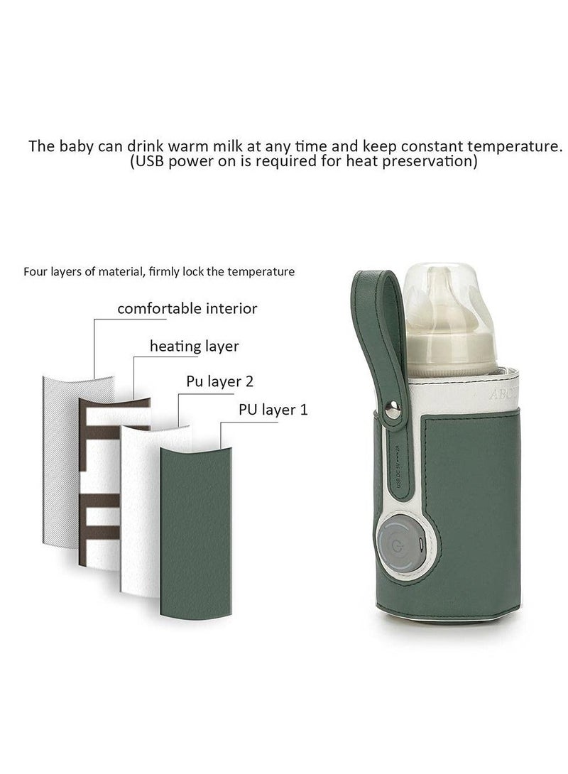 Portable Bottle Warmer, With 3 Temperature Control, Travel Smart Insulation Milk Bottle Cover Bag, Usb Baby Bottle Warmer For Breastmilk Or Formula For Travel And Other Outdoor Activities Green